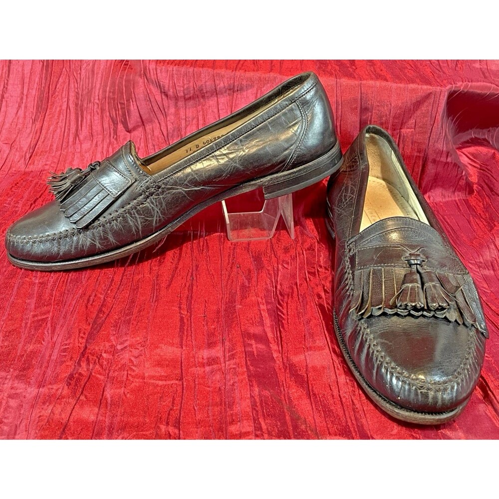 Mens Florsheim Black Leather Kilt Tassel Slip On Loafers sz 11D
